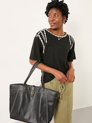 FatFace Maddie Black Embroidered T Shirt - Image 1 of 5