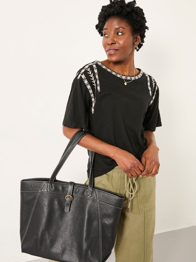 FatFace Maddie Black Embroidered T Shirt - Image 1 of 5