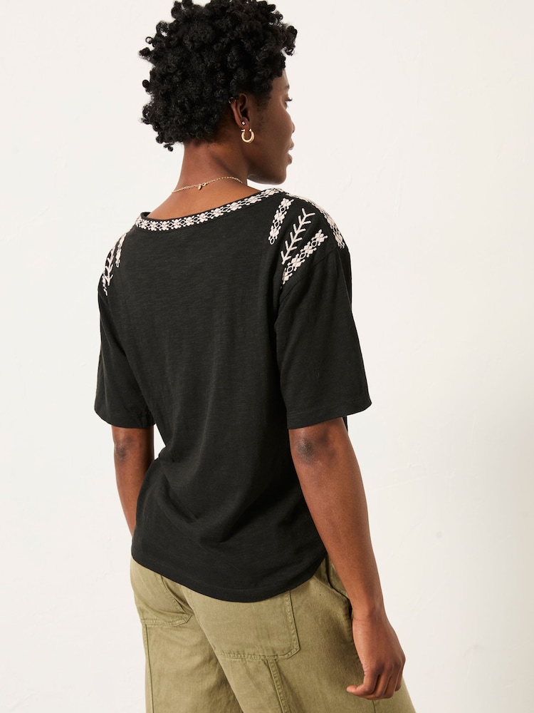 FatFace Maddie Black Embroidered T Shirt - Image 2 of 5