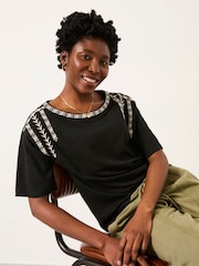 FatFace Maddie Black Embroidered T Shirt - Image 4 of 5
