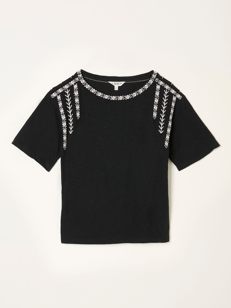 FatFace Maddie Black Embroidered T Shirt - Image 5 of 5