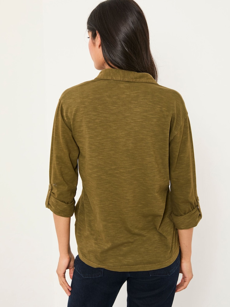 FatFace Paige Olive Green Jersey Shirt - Image 2 of 5 FatFace Paige Olive Green Jersey Shirt - Image 2 of 5