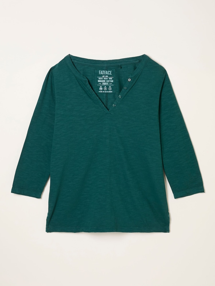 FatFace Aster Teal Blue 3/4 Sleeve T Shirt - Image 1 of 1 FatFace Aster Teal Blue 3/4 Sleeve T Shirt - Image 1 of 1