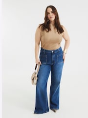 River Island Blue High Rise Wide Leg Jeans - Image 2 of 9