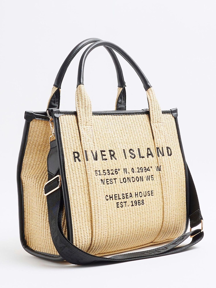 River Island Brown Raffia Embroidery Shopper Bag - Image 2 of 3