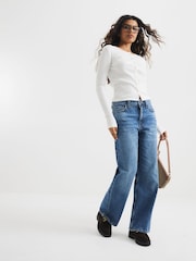 River Island Blue Petite High Rise Relaxed Straight 100% Cotton Jeans - Image 1 of 5