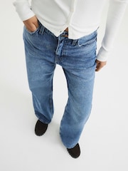 River Island Blue Petite High Rise Relaxed Straight 100% Cotton Jeans - Image 2 of 5