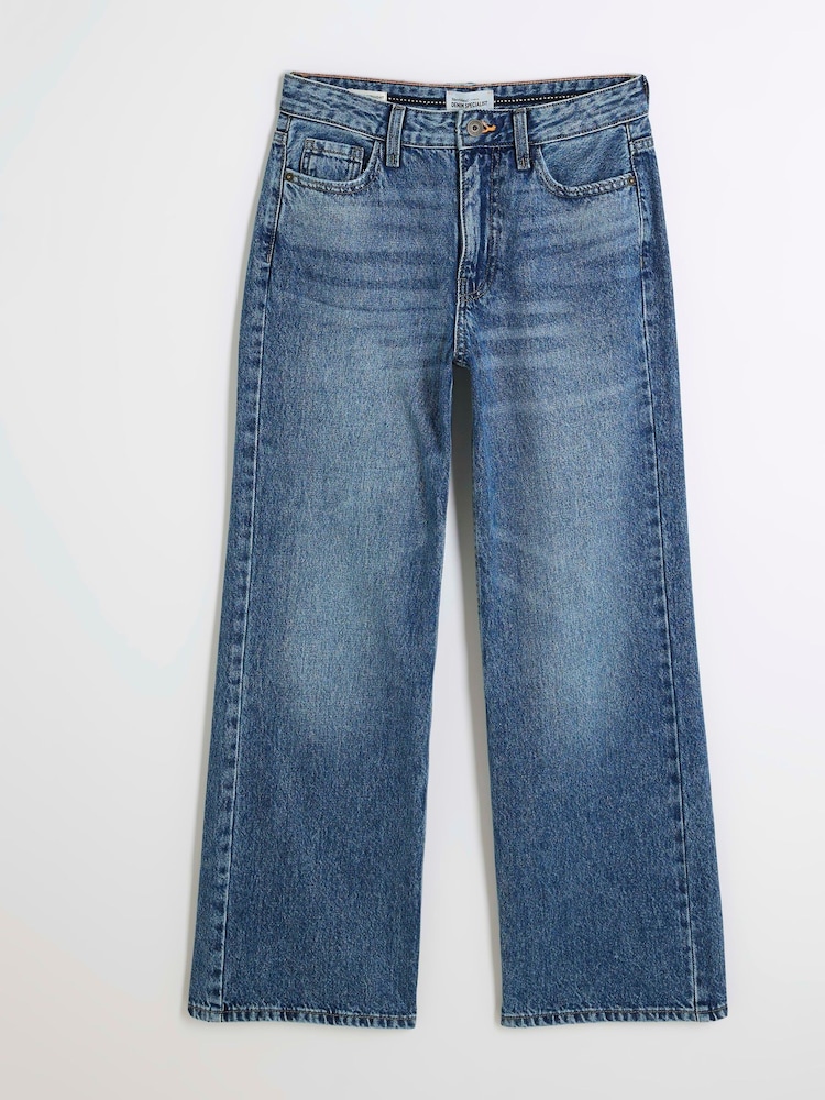 River Island Blue Petite High Rise Relaxed Straight 100% Cotton Jeans - Image 4 of 5