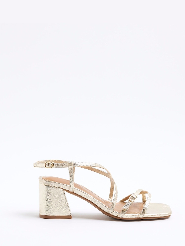 ذهبي - River Island Strappy Block Heel Sandals - صورة 2 من 6