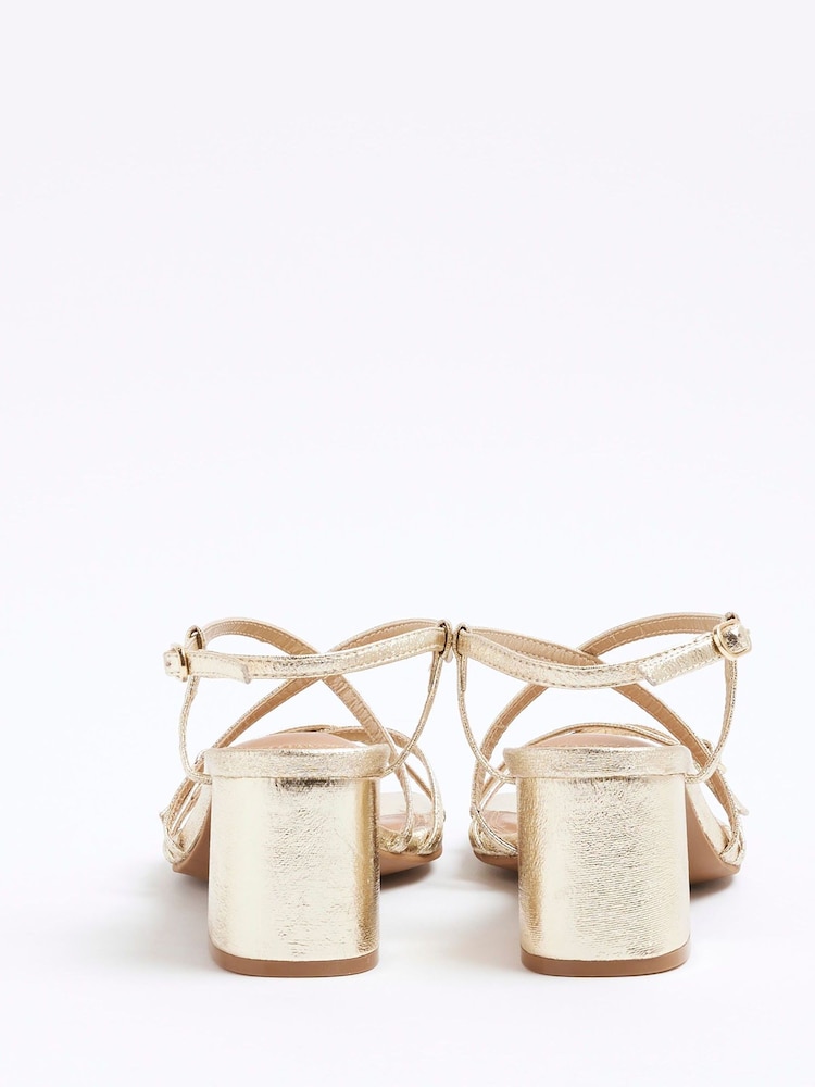 River Island Gold Strappy Block Heel Sandals - Image 4 of 6