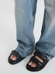 River Island Black Quilted Chunky Footbed Sandals - Image 1 of 4