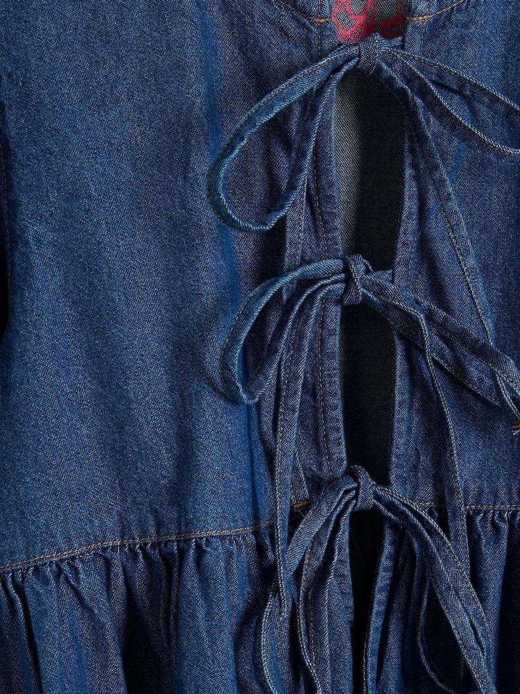 River Island Blue Denim Puff Sleeve 100% Cotton Shirt - Image 5 of 5