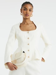 River Island Cream Peplum Button Front Blazer - Image 1 of 5