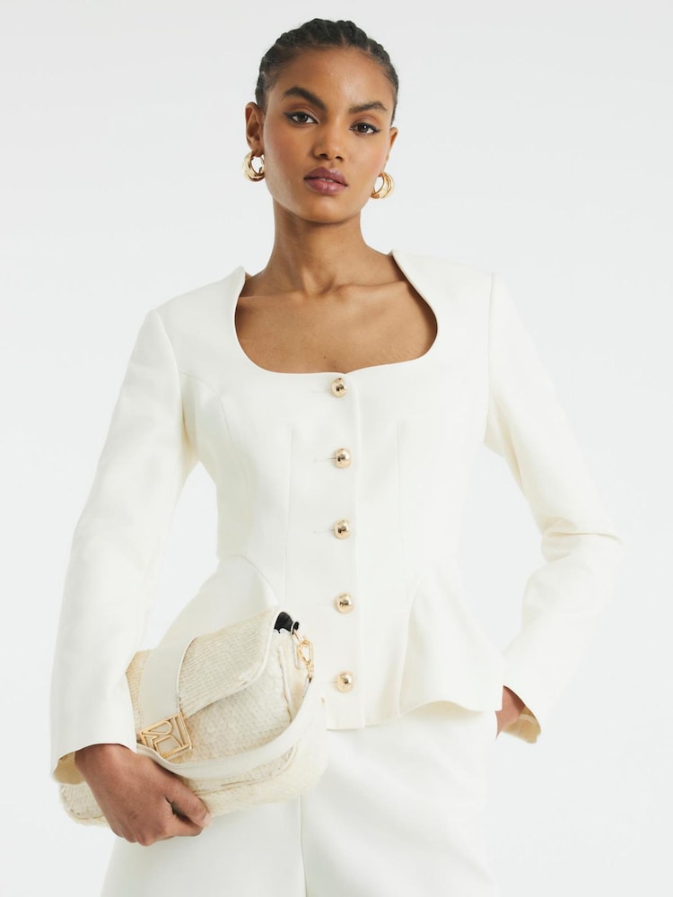 River Island Cream Peplum Button Front Blazer - Image 1 of 5