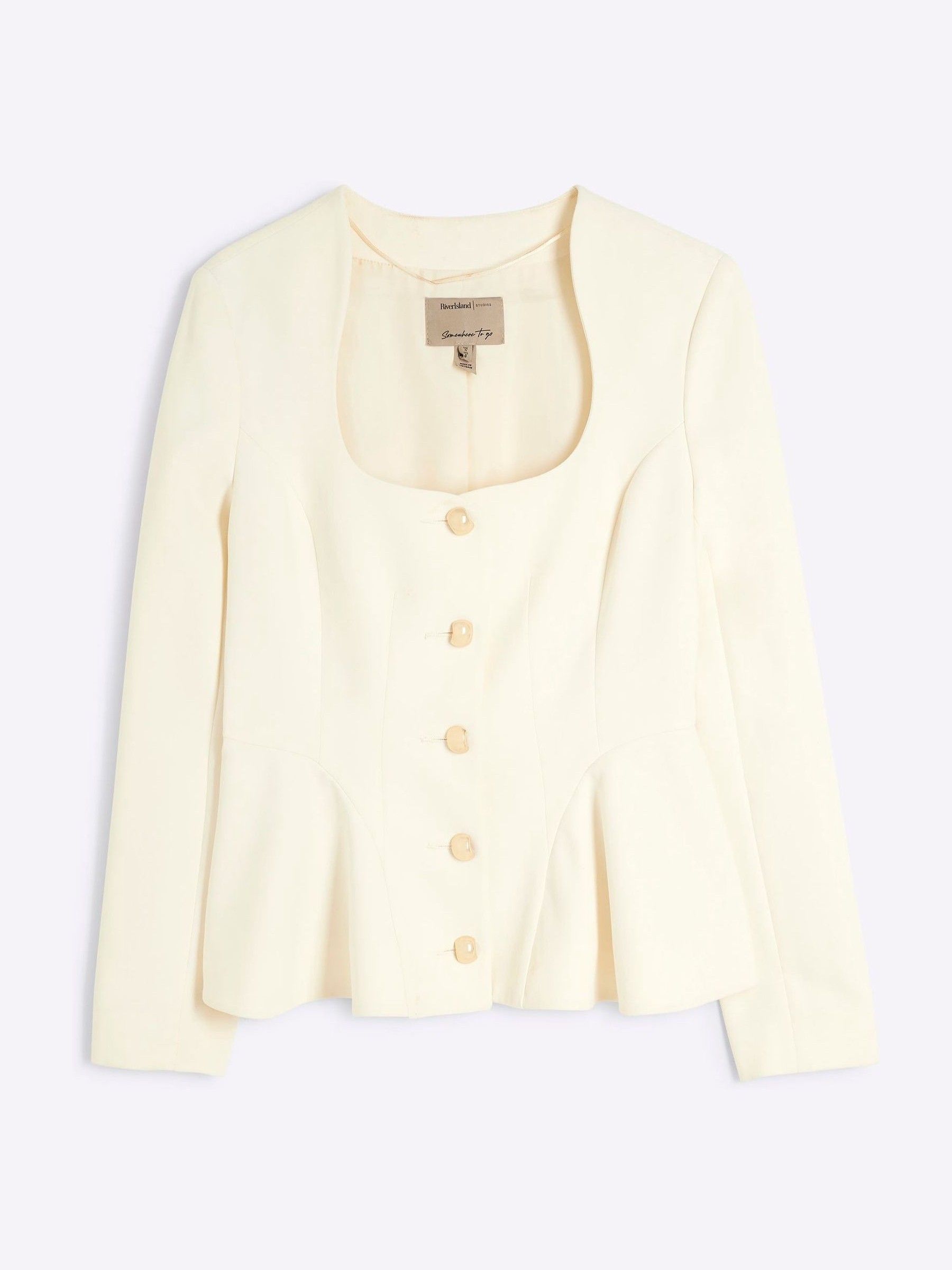 ジャケット・アウター Alumu. melton peplum button tops Long Sleeve Floral Button-Front Peplum Top