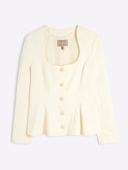 River Island Cream Peplum Button Front Blazer - Image 4 of 5