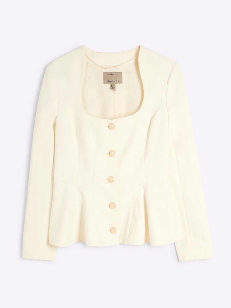 Cream - Blazer River Island cu peplum și nasturi în față - Image 4 of 5