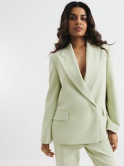 Grön - River Island Oversized Petite Dubbelknäppt Kavaj - Bild 2 av 5