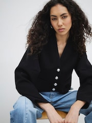 River Island Black Collarless Button Up Jacket - Image 1 of 4