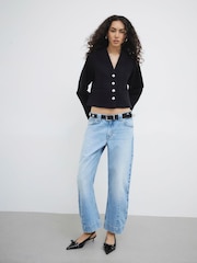 River Island Black Collarless Button Up Jacket - Image 3 of 4