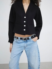 River Island Black Collarless Button Up Jacket - Image 4 of 4