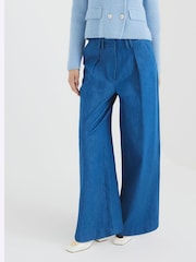 River Island Blue Denim High Waisted Wide Leg Trousers - Image 1 of 6