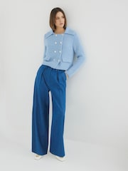 River Island Blue Denim High Waisted Wide Leg Trousers - Image 2 of 6