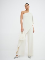 River Island Cream One Shoulder Layered Jumpsuit - Image 1 of 5