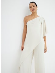 River Island Cream One Shoulder Layered Jumpsuit - Image 2 of 5