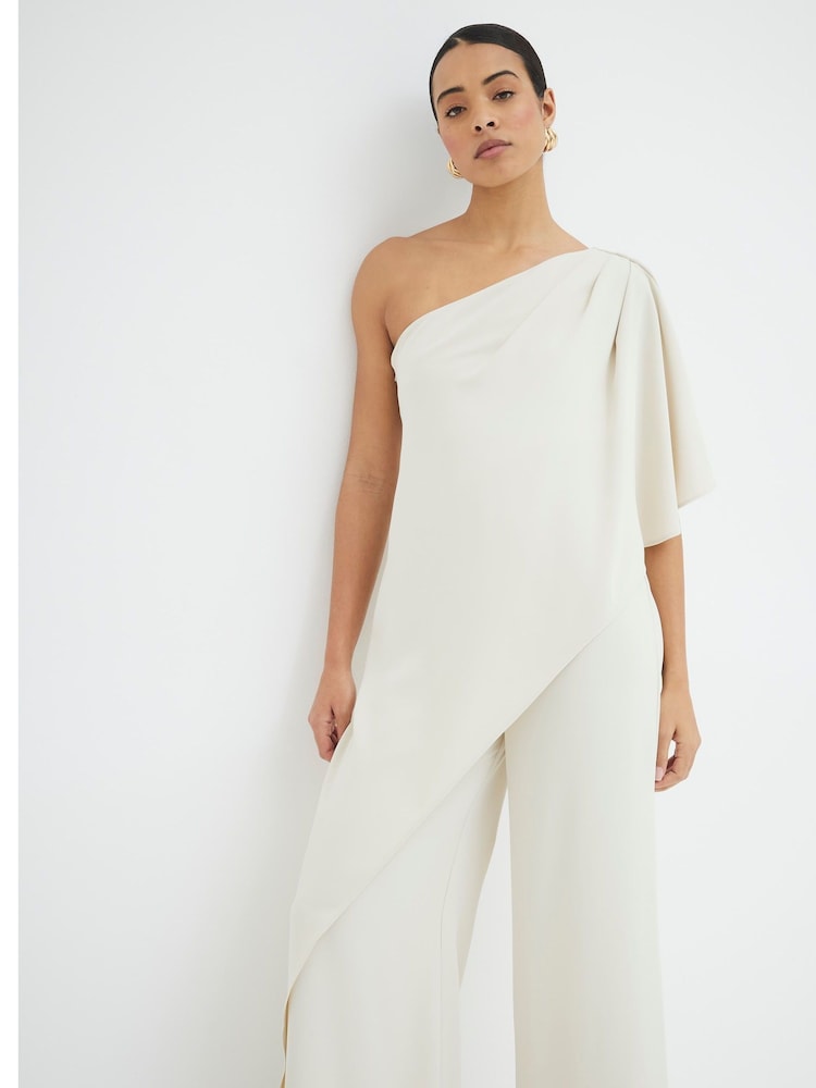 River Island Cream One Shoulder Layered Jumpsuit - Image 2 of 5