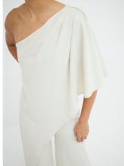 River Island Cream One Shoulder Layered Jumpsuit - Image 3 of 5