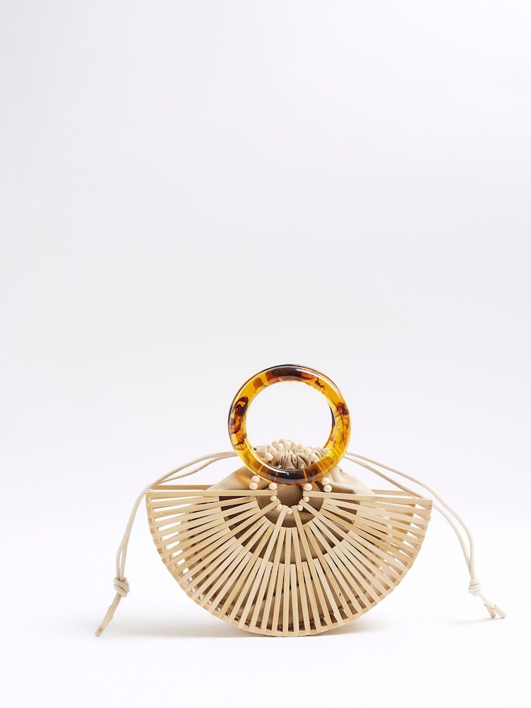 River Island Brown Wooden Basket Handle Bag - Image 2 of 4 River Island Brown Wooden Basket Handle Bag - Image 2 of 4