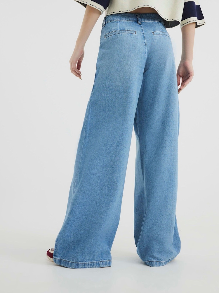 River Island Blue Tailored Wide Leg 100% Cotton Jeans - Image 2 of 6