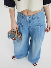 River Island Blue Tailored Wide Leg 100% Cotton Jeans - Image 4 of 6
