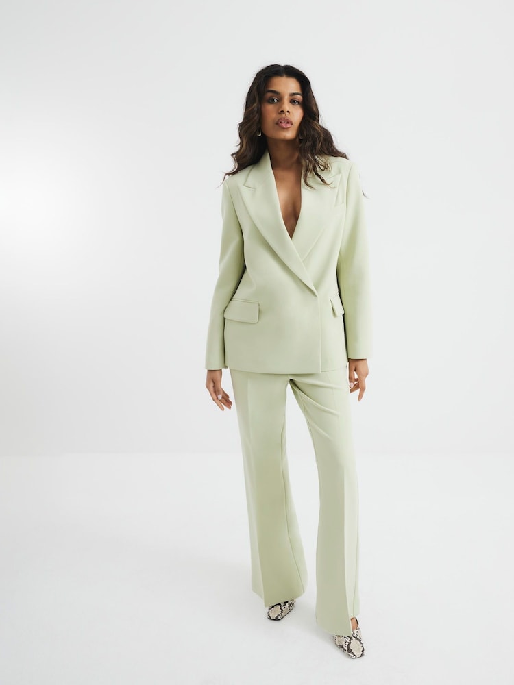 River Island Green Slim Petite Flare Trousers - Image 1 of 5