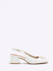 River Island White Block Heel Court Shoes - Image 1 of 4