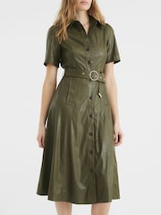 River Island Green Faux Leather Shirt Midi Dress - Image 2 of 5