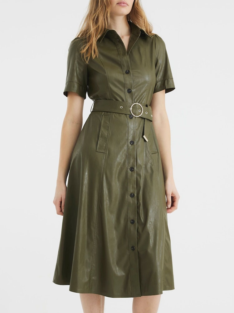 River Island Green Faux Leather Shirt Midi Dress - Image 2 of 5