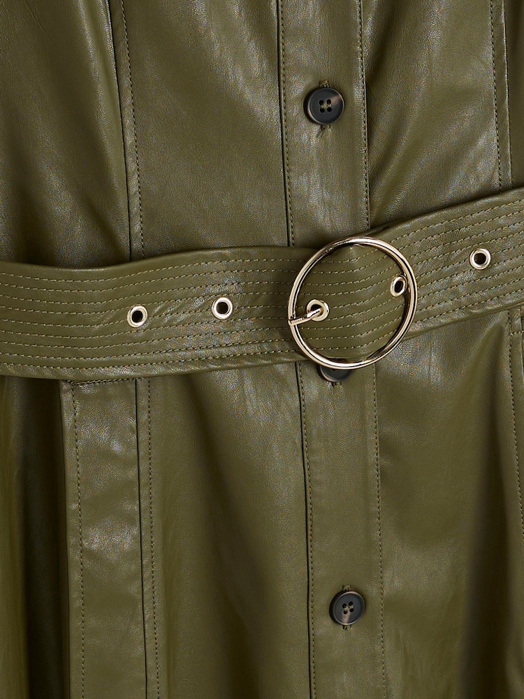 River Island Green Faux Leather Shirt Midi Dress - Image 5 of 5