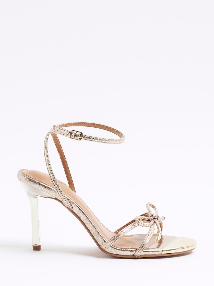 River Island Gold Bow Heeled Sandals - Image 2 of 4 River Island Gold Bow Heeled Sandals - Image 2 of 4