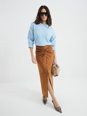 River Island Brown Suede Twist Front Midi Skirt - Image 1 of 6