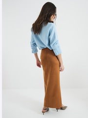 River Island Brown Suede Twist Front Midi Skirt - Image 2 of 6