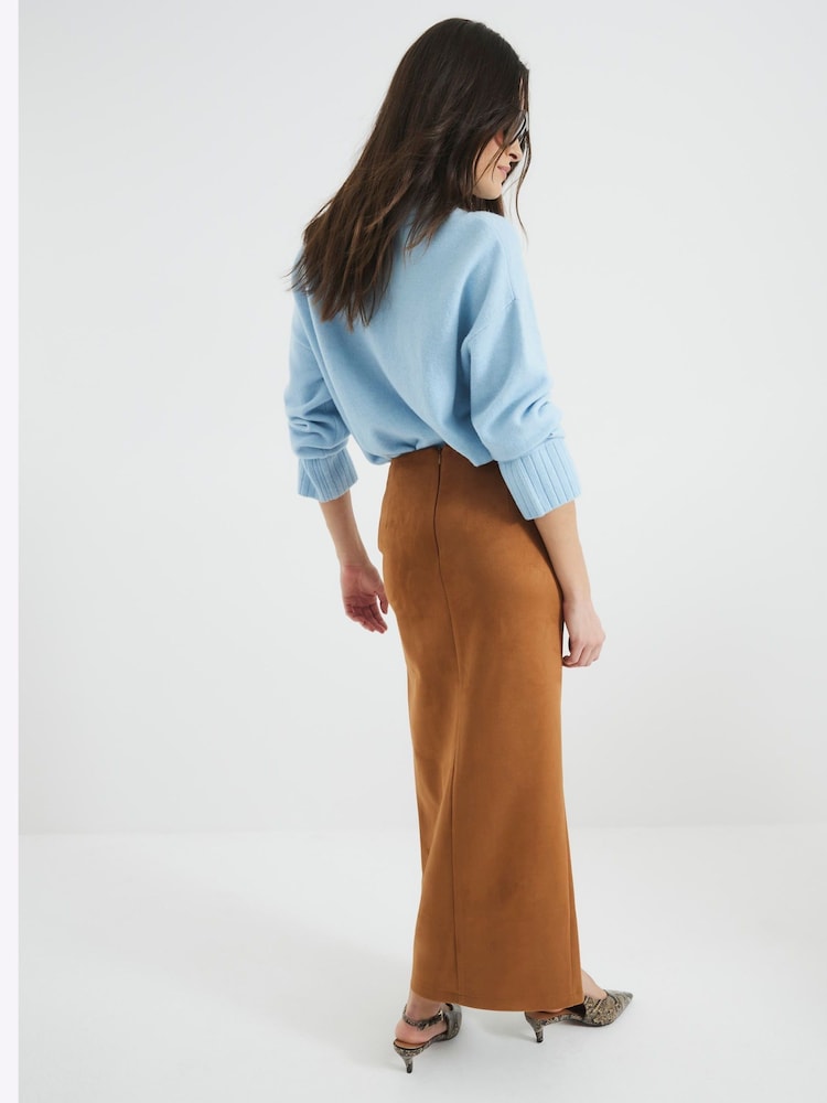 River Island Brown Suede Twist Front Midi Skirt - Image 2 of 6