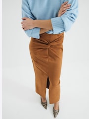 River Island Brown Suede Twist Front Midi Skirt - Image 3 of 6