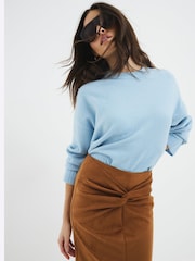 River Island Brown Suede Twist Front Midi Skirt - Image 4 of 6