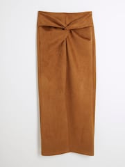 River Island Brown Suede Twist Front Midi Skirt - Image 5 of 6