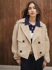 River Island Brown Cropped Bubble Hem Trench Coat - Image 1 of 5