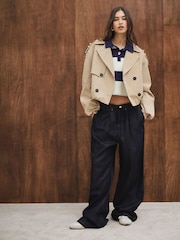 River Island Brown Cropped Bubble Hem Trench Coat - Image 4 of 5