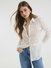 River Island Cream Button Front Lace Shirt - Image 1 of 5