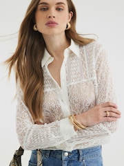 River Island Cream Button Front Lace Shirt - Image 2 of 5